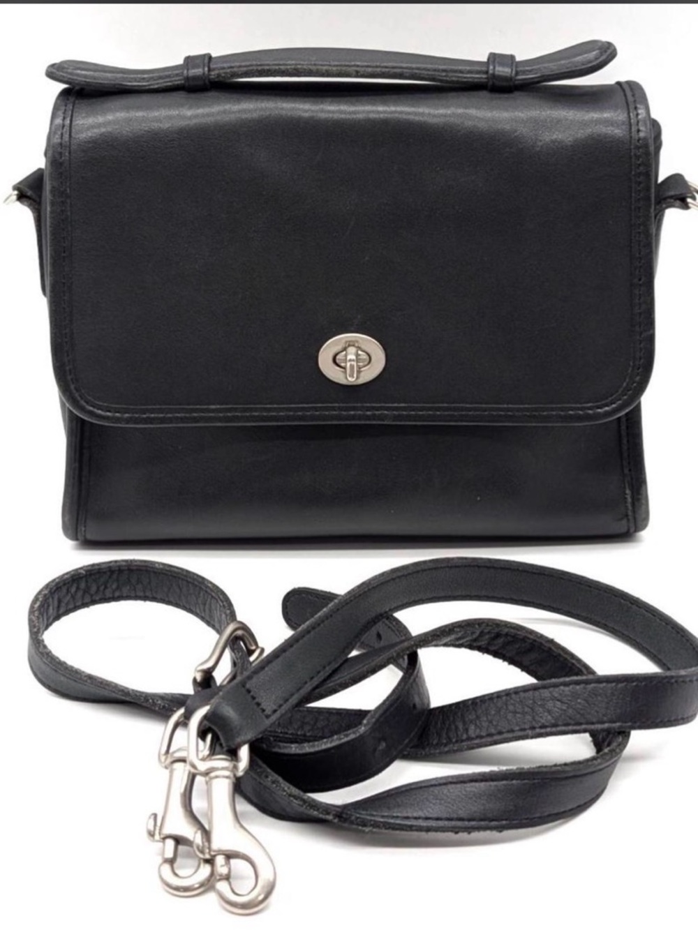 Coach Black Leather Turn-Lock Crossbody Bag